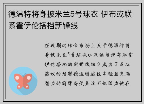 德温特将身披米兰5号球衣 伊布或联系霍伊伦搭档新锋线